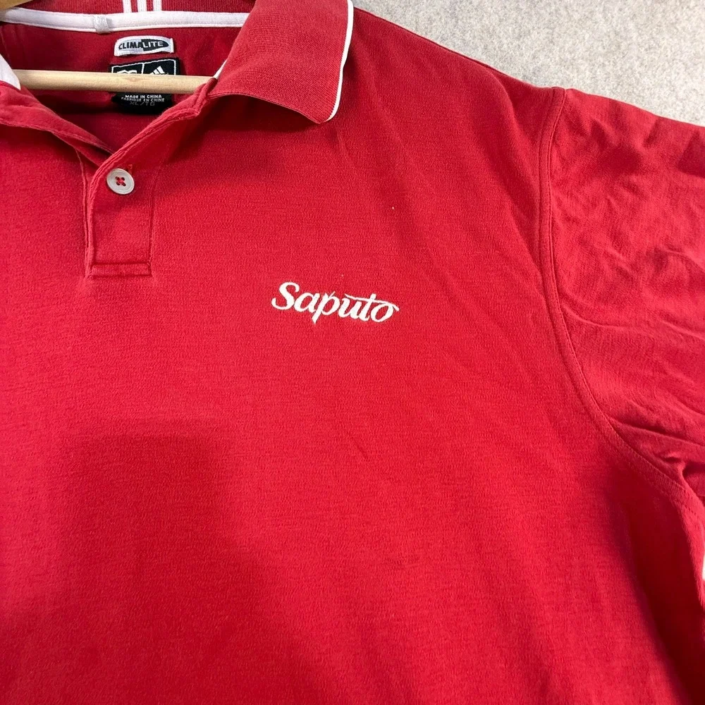 Adidas Climalite Mens XL Red Polo Shirt Saputo Logo Short Sleeve Golf Casual‎